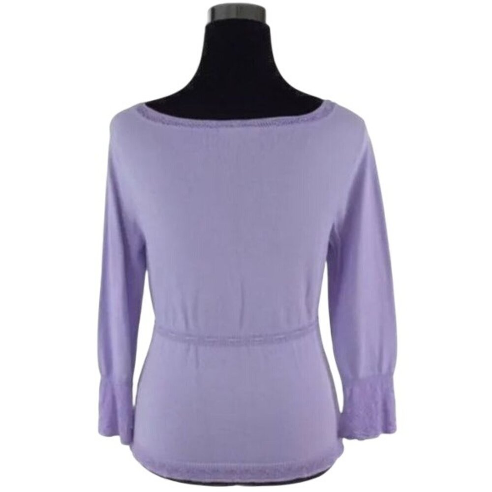 Y2K The Limited Lavender Purple Croquette Lace Trim Tie Waist Knit Top Blouse - Picture 14 of 16
